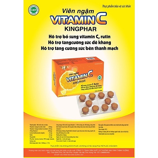 Viên ngậm vitamin c kingphar vinh thịnh vượng vv, hộp 30v nhai - ảnh sản phẩm 2