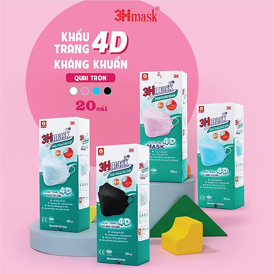 Khẩu trang 3hmask 4d quai tròn hồng- kháng khuẩn cao cấp ôm khít mặt - ảnh sản phẩm 2