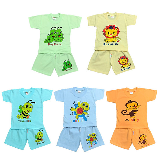 Combo 5 bộ quần áo trẻ em cotton mẫu cộc tay màu nhạt - ảnh sản phẩm 1