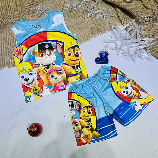 Bộ quần áo thun bé trai 3 lỗ in 3d hình chú chó cứu hộ paw patrow màu xanh - ảnh sản phẩm 1