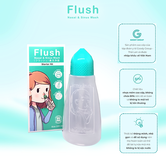 Combo bình rửa mũi cho trẻ flush chính hãng gồm 1 bình và 60 gói muối tinh - ảnh sản phẩm 2