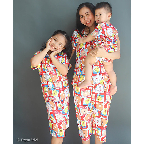 Đồ bộ mặc nhà cho bé trai bé gái và mẹ rosa vivi vải tole lanh tay ngắn - ảnh sản phẩm 4