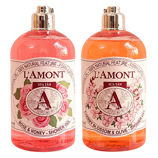Combo Sữa Tắm L'amont En Provence Cherry Blossom Shower Gel Hương Hoa Anh Đào + Hoa Hồng (500ml / Chai)