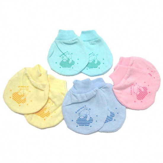 5 bộ bao tay chân cổ bo bé sơ sinh 0-3 tháng - vải cotton màu - ảnh sản phẩm 1