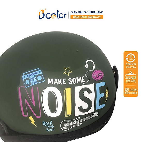 Mũ bảo hiểm b color màu xanh rêu có chữ noise loại nửa đầu kèm lười trai - ảnh sản phẩm 3