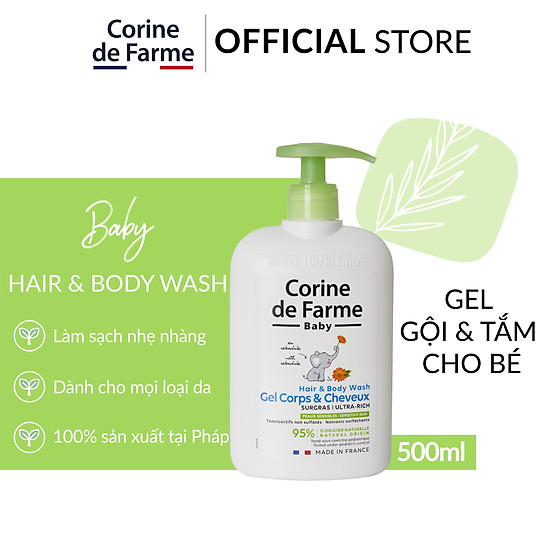 Gel gội và tắm bé corine de farme hair & body wash 500ml - ảnh sản phẩm 2