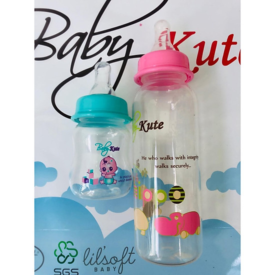 Combo bình sữa cho bé 250ml baby kute dạng tròn kèm bình tập uống 60ml - ảnh sản phẩm 1