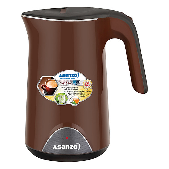 Ấm Đun Siêu Tốc Cao Cấp 2 Lớp Asanzo SK-1816 (1.7L) 