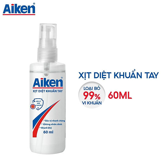 Xịt diệt khuẩn tay aiken 60ml - ảnh sản phẩm 1