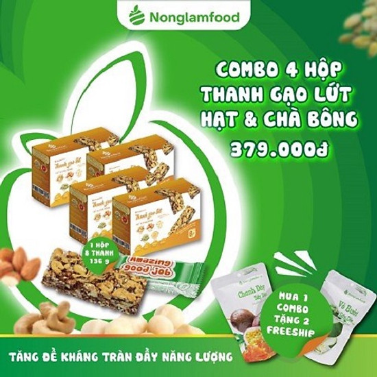 Thanh gạo lứt hạt & chà bông nonglamfood hộp 8 thanh 136g combo 4 hộp tặng - ảnh sản phẩm 2