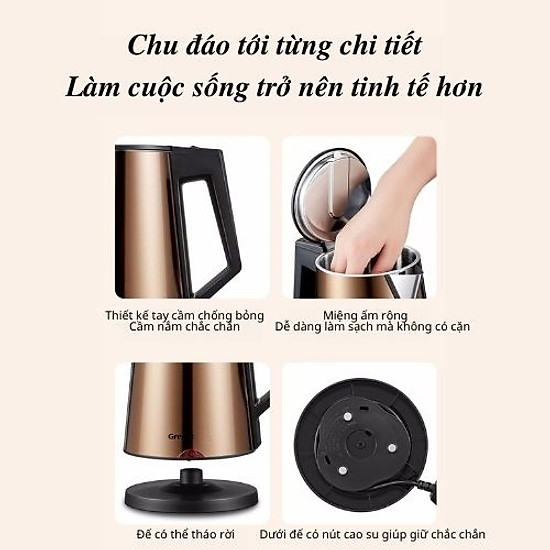 Ấm đun siêu tốc 2 lớp cách nhiệt grelide d2017khàng chính hãng - ảnh sản phẩm 10