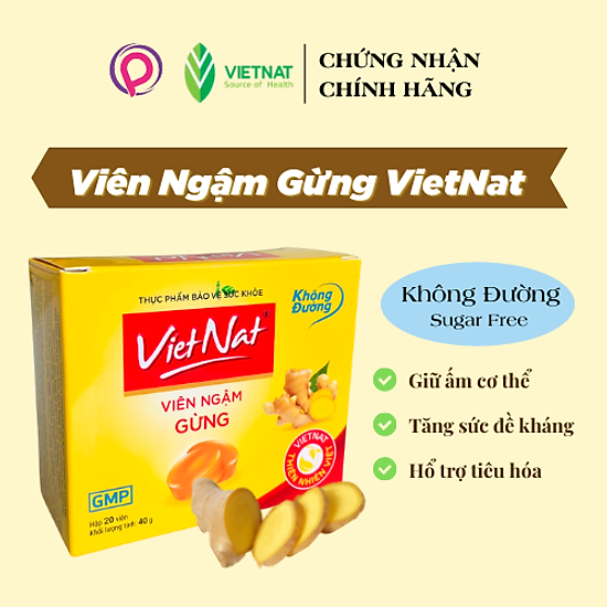 Viên ngậm gừng vietnat không đường hộp 20 viên - ảnh sản phẩm 1