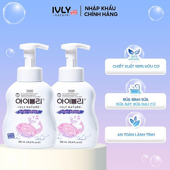 Combo 2 chai nước rửa bình sữa cho bé dạng bọt ivly nature chiết xuất hữu - ảnh sản phẩm 1