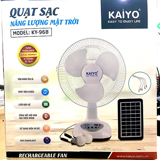 Quạt sạc tích điện kaiyo ky 968 - trắng - hàng chính hãng - ảnh sản phẩm 2