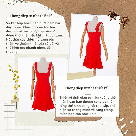 Đầm dạ hội bút chì cúp ngực cqa dây nơ nữ tính màu đỏ cam chất liệu - ảnh sản phẩm 3