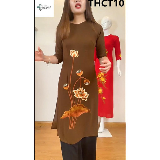 Mua Áo Dài Truyền Thống Cách Tân Thêu Nâu Hoa Sen Vàng - Mặc Đi Lễ Chùa,  Vãn Cảnh - Áo Dài Nhã Anh - Thct10 - S Tại Áo Dài Nhã Anh | Tiki