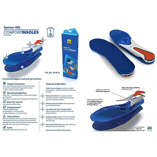 Miếng lót giày hỗ trợ đau gót spenco gel comfort - mỹ, size 1 - ảnh sản phẩm 5