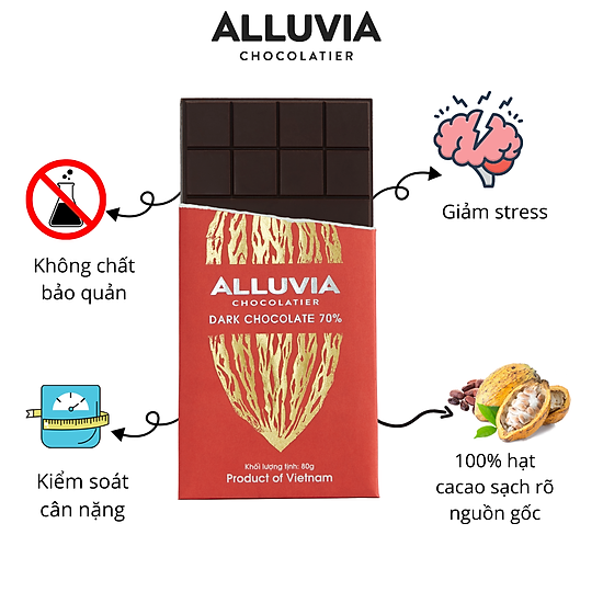 Socola đen nguyên chất đắng vừa ít ngọt alluvia 70% cacao việt nam thanh - ảnh sản phẩm 3