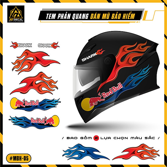 Decal phản quang dán mũ bảo hiểm mẫu redbull mbh - ảnh sản phẩm 1