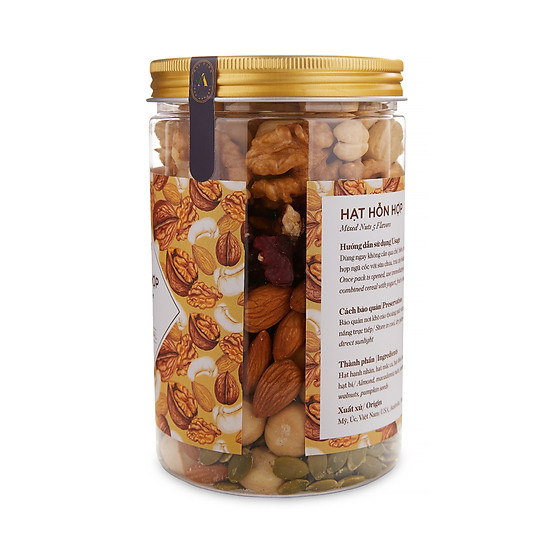 Hạt mixed nuts hỗn hợp 5 loại nhập khẩu đã tách vỏ 480gr óc chó đỏ, vàng + - ảnh sản phẩm 3