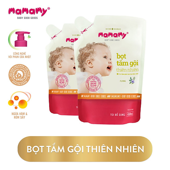 Combo 2 túi bổ sung bọt tắm gội thiên nhiên mamamy hương floral 400ml - ảnh sản phẩm 1