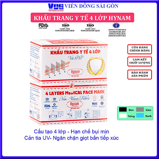 Khẩu trang y tế 4 lớp hynam màu trắng hộp 50 cái - kháng khuẩn, chống bụi - ảnh sản phẩm 7