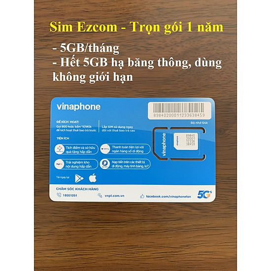SIM 4G 5G VinaPhone Trọn Gói 1 Năm (12 Tháng)