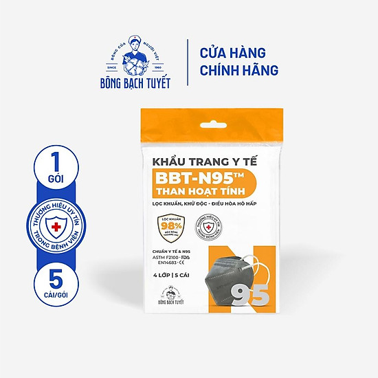 Khẩu trang bông bạch tuyết n95 than hoạt tính 5 cái gói - ảnh sản phẩm 1