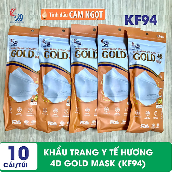 Khẩu trang y tế hương tinh dầu cam ngọt 4d gold mask kf94 - túi 10 chiếc - ảnh sản phẩm 2