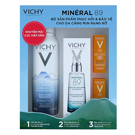 Bộ Sản Phẩm Phục Hồi Và Bảo Vệ Cho Da Căng Mịn Rạng Rỡ Vichy Mineral 8...