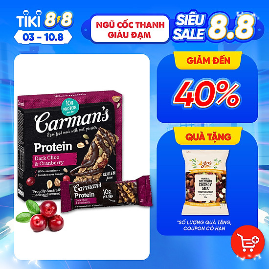 Thanh giàu đạm carman s protein bar dark choc, cranberry - 200g - ảnh sản phẩm 7