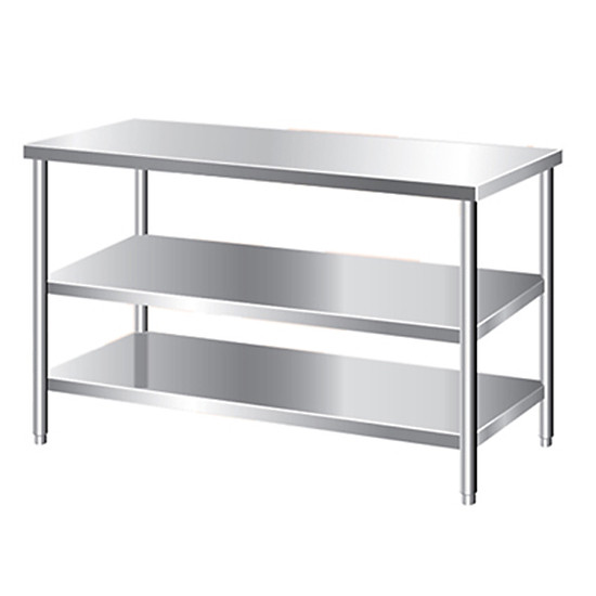 Bàn inox có hai giá dưới phẳng