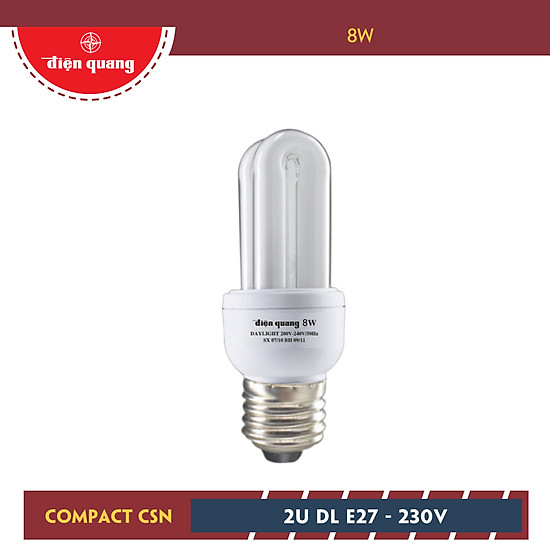 Đèn compact điện quang đq-cfl-2u-t4-8w-dl-e27 - ảnh sản phẩm 2