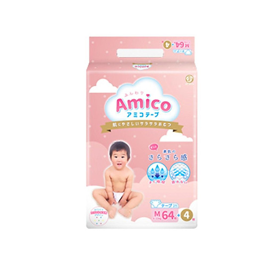 Bỉm - tã dán amico size m 64 + 4 miếng cho bé 6 - 11kg - ảnh sản phẩm 1