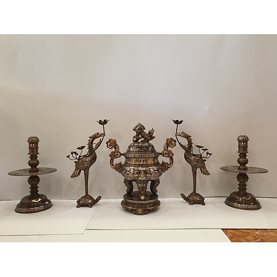 Bộ ngũ sự bằng đồng khảm ngũ sắc 50cm - ảnh sản phẩm 2