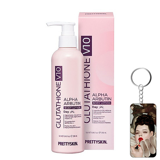 prettyskin glutathione v10 alpha arbutin body lotion Mua Kem Dưỡng Thể Trắng Da Chống Nắng Ban Ngày Pretty Skin Body Glutathione  V10 Alpha Arbutin Body Lotion 250ml tặng móc khóa