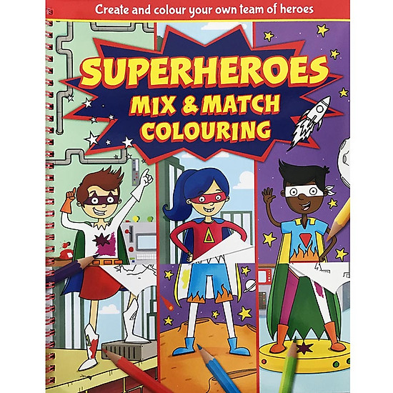 Sách tô màu superheroes mix and match colouring - ảnh sản phẩm 1