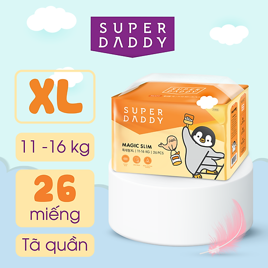 Bỉm tã quần super daddy magic slim cao cấp hàn quốc size xl new 26m - ảnh sản phẩm 1