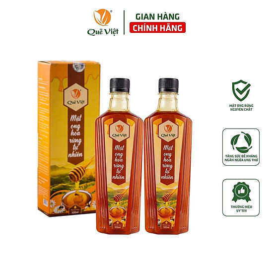 Mật ong nguyên chất hoa rừng tự nhiên quê việt 2 chai x 500ml - 1400g - ảnh sản phẩm 1