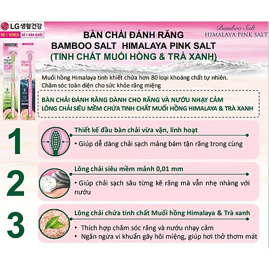 Bàn chải răng bamboo salt himalaya pink salt tinh chất muối hồng chăm sóc - ảnh sản phẩm 4