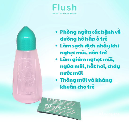 Combo bình rửa mũi cho trẻ flush chính hãng gồm 1 bình và 60 gói muối tinh - ảnh sản phẩm 4