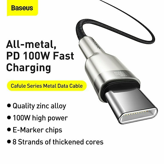 Cáp sạc siêu nhanh 100W Baseus Cafule Series Metal Data Cable Type-C to Type-C (100W) - Hàng chính hãng