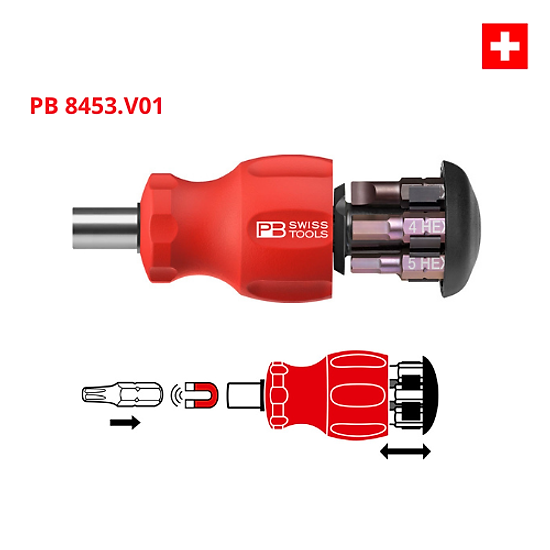 Tua vít lùn pb swiss tools 8453.v01 cn gồm 6 mũi bits gắn sẵn trong tay - ảnh sản phẩm 3