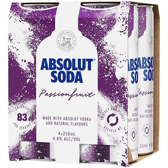 Lốc 4 lon đồ uống có cồn hương chanh dây absolut soda passionfruit 250ml - ảnh sản phẩm 1