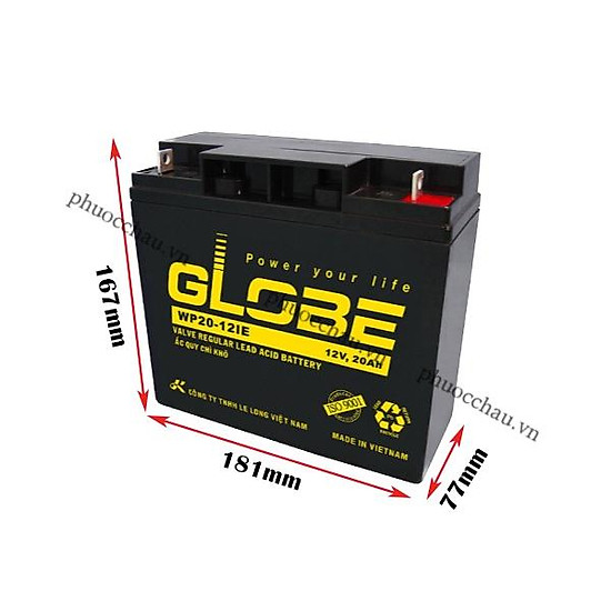 Bình ắc quy khô globe wp20-12ie 12v - 20ah, ắc quy dùng cho loa kéo - ảnh sản phẩm 1