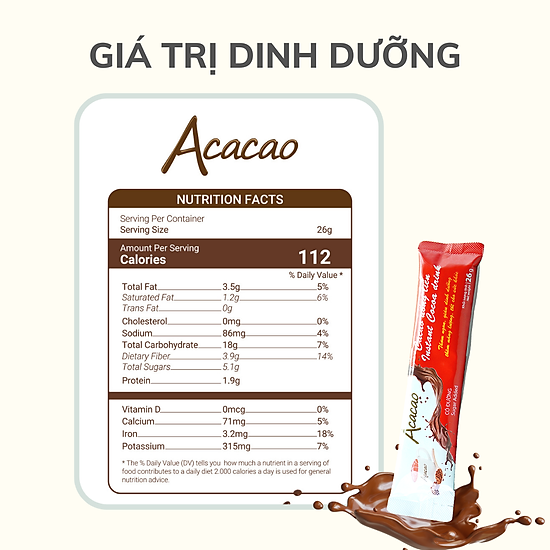 Combo 01 có đường + 01 không đường bột cacao uống liền acacao - ảnh sản phẩm 2