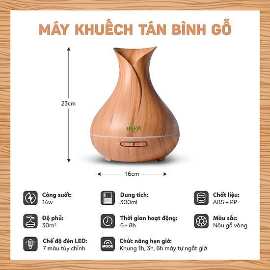 Máy xông tinh dầu cao cấp bình gỗ haeva dung tích 300ml - ảnh sản phẩm 2