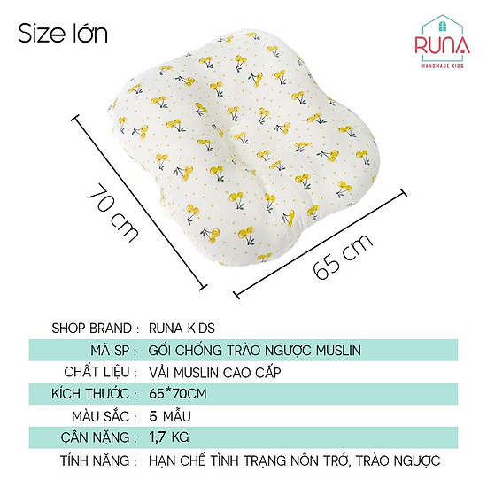 Gối chống trào ngược dạ dày cao cấp cho bé muslin runa kids đẹp họa tiết - ảnh sản phẩm 3