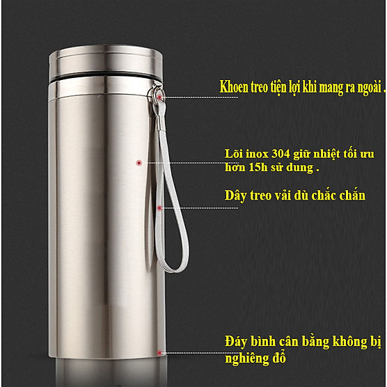 Bình giữ nhiệt inox 304 đựng nước, có lõi lọc trà và dây treo 1200ml giữ nhiệt lâu tốt trên 15h- hàng chính hãng miniin 5