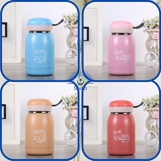 Bình giữ nhiệt cute cho bé soika st01300 inox 304 300ml cách nhiệt chân không hình con mèo nhiều màu 2